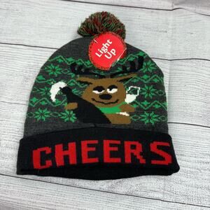Men's Light Up Cheers Reindeer Pom Pom Beanie